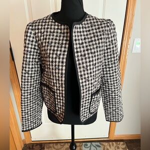 New Caroline Constas black plaid gingham bow stitch quilted jacket blazer.Medium